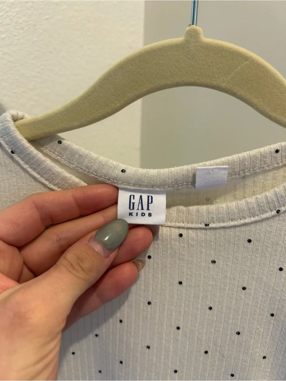 Gap Kids Softspun Ribbed Top - Girls Long Sleeve Cream & Black Polka Dots